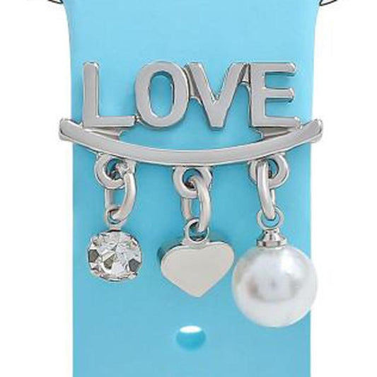 22mm Width Smart Watch Silicone Band Decorative Ring Metal Accessories, Style: LOVE Silver by bashfashion