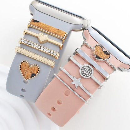 22mm Width Smart Watch Silicone Band Decorative Ring Metal Accessories, Style: Love Heart Rose Gold by bashfashion