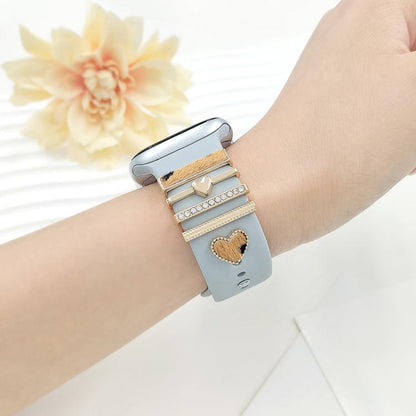 22mm Width Smart Watch Silicone Band Decorative Ring Metal Accessories, Style: Love Heart Rose Gold by bashfashion