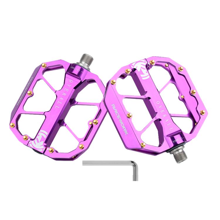 RACEWORK D029 CNC Triple Bearing Hollow Anti-slip Bicycle Pedals(Purple) by RACEWORK