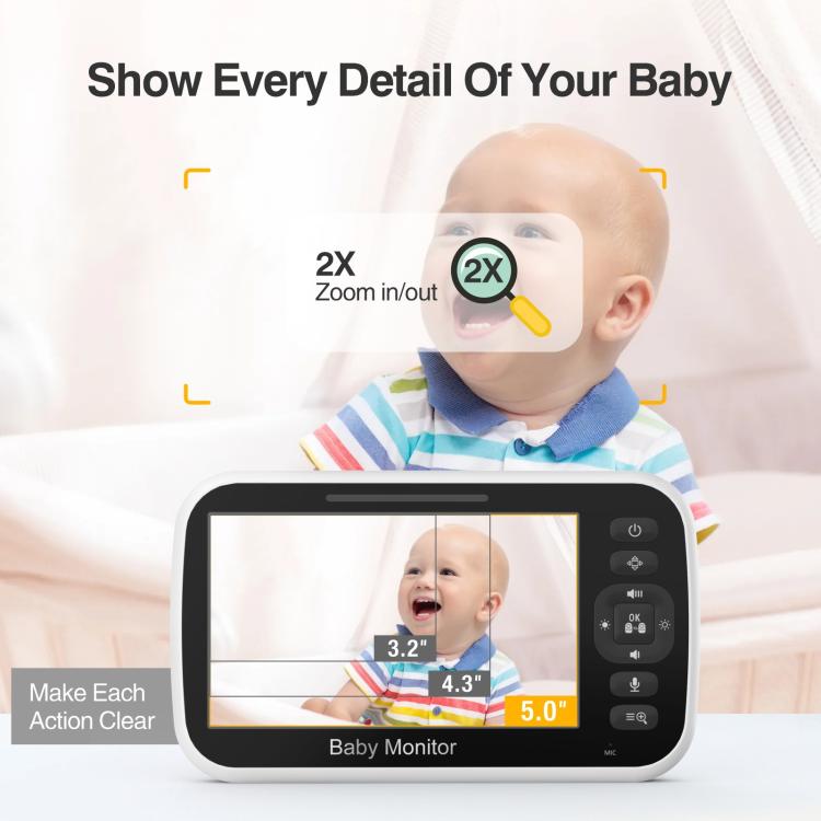 5 inch LCD Screen Auto Night Vision Baby Monitor EU Plug by bashfashion