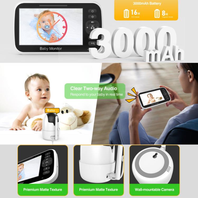 5 inch LCD Screen Auto Night Vision Baby Monitor US Plug by bashfashion