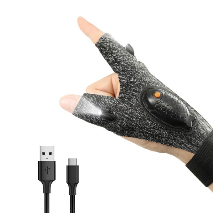 Night Riding Lighting Car Repair Fish Rechargeable LED Light Gloves, Style: Sisal Gray-Right Hand by bashfashion