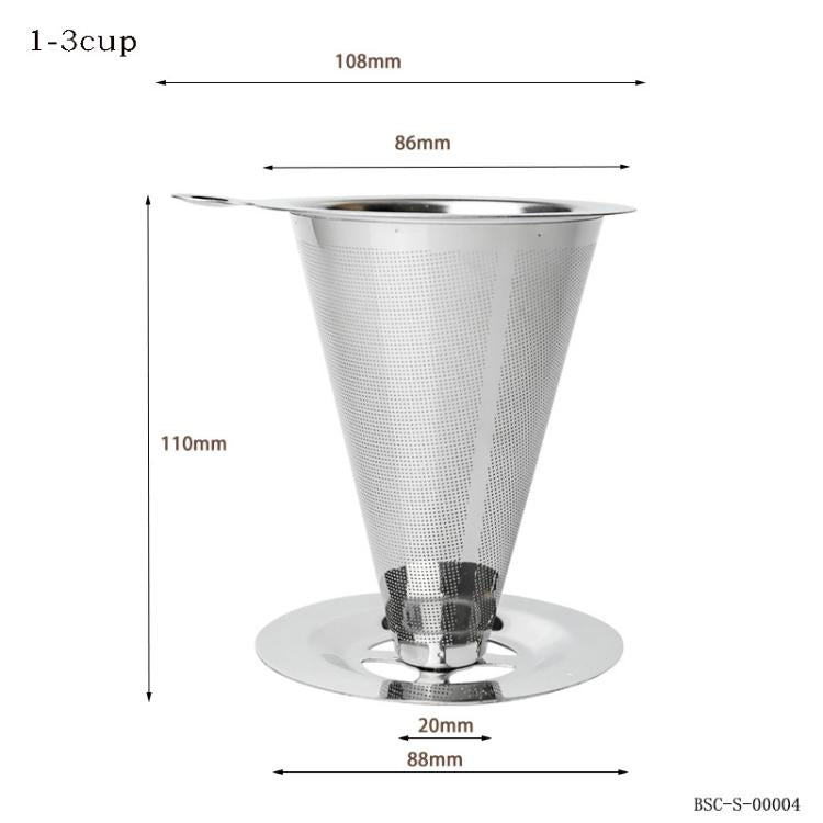 V60 Stainless Steel Coffee Filter with Base for Pour Over Brewing, Spec: 1-3 Cups 300-mesh by bashfashion