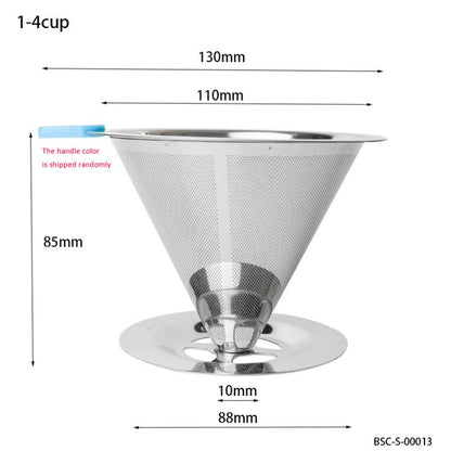 V60 Stainless Steel Coffee Filter with Base for Pour Over Brewing, Spec: 1-4 Cups 300-mesh by bashfashion