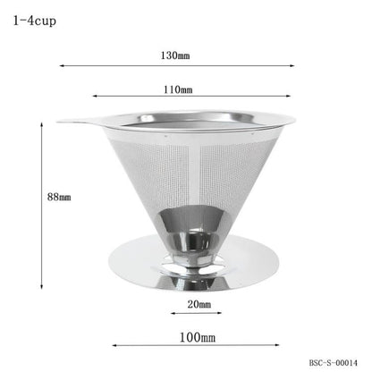 V60 Stainless Steel Coffee Filter with Base for Pour Over Brewing, Spec: 1-4 Cups 600-mesh by bashfashion