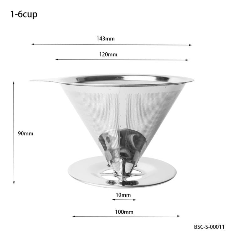 V60 Stainless Steel Coffee Filter with Base for Pour Over Brewing, Spec: 1-6 Cups 600-mesh by bashfashion