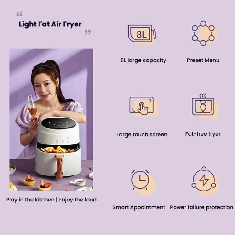 8L Air Fryer Household Multi-Function Large Capacity Oil-Free Electric Fryer, Color: White UK Plug by bashfashion