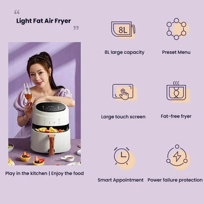 8L Air Fryer Household Multi-Function Large Capacity Oil-Free Electric Fryer, Color: White UK Plug by bashfashion
