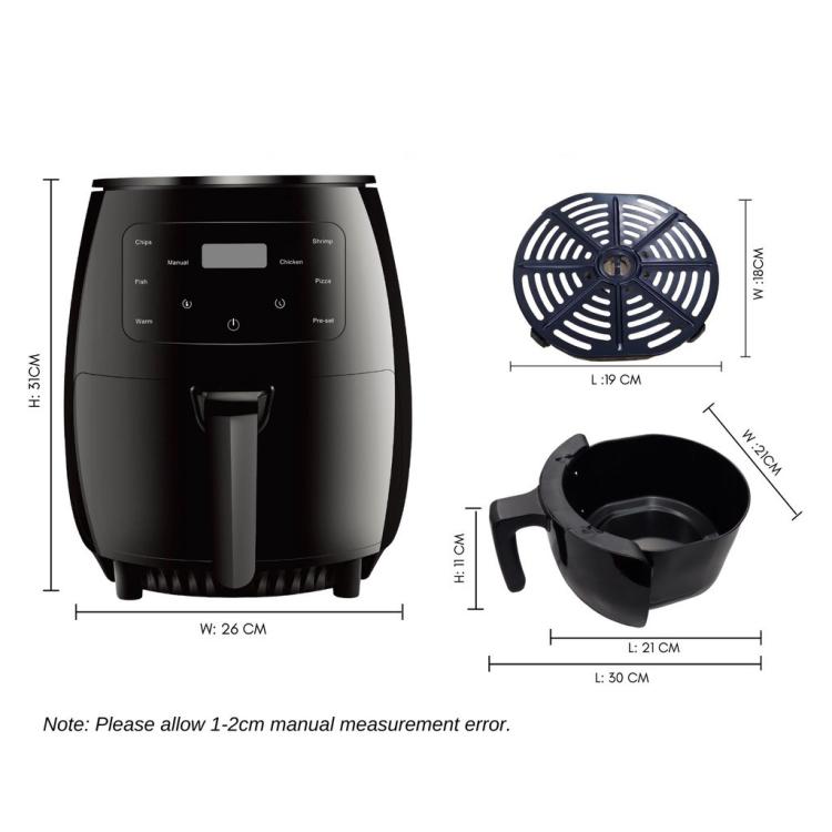 6L 1400W Air Fryer Household Large Capacity French Fry Maker Multifunctional Electric Fryer, Color: Black US Plug by bashfashion
