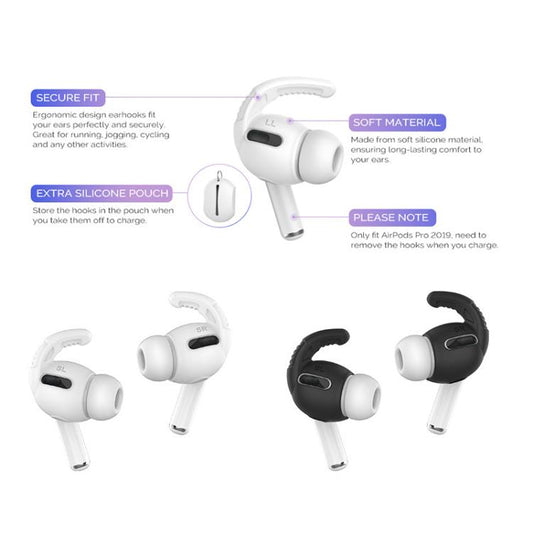For AirPods Pro AhaStyle PT100 3pairs S+M+L Silicone Anti-Loss Anti-Slip Ear Hook Earplug Cap(Black) by AhaStyle