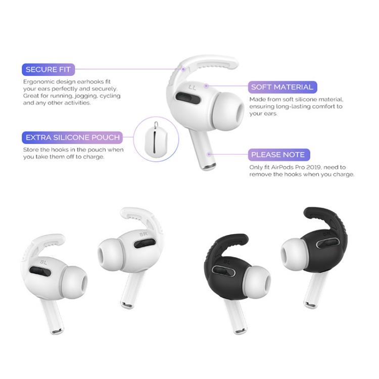 For AirPods Pro AhaStyle PT100 3pairs S+M+L Silicone Anti-Loss Anti-Slip Ear Hook Earplug Cap(White) by AhaStyle