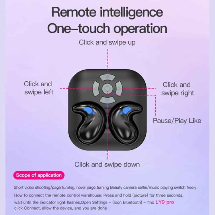 Bluetooth Sleep Earphones Video Like Remote Control E-book Page Turner(Purple) by bashfashion