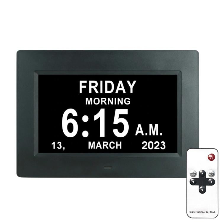 7-inch Digital Frame Calendar Day Clock With 3 Medication Alerts, 5 Custom Alarms, Multi-Language Support US Plug Black by bashfashion
