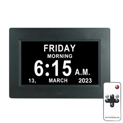 7-inch Digital Frame Calendar Day Clock With 3 Medication Alerts, 5 Custom Alarms, Multi-Language Support UK Plug Black by bashfashion