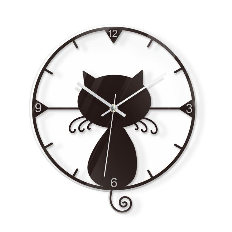 Cat Transparent Acrylic Silent Wall Clock For Home Decor(Black) by bashfashion