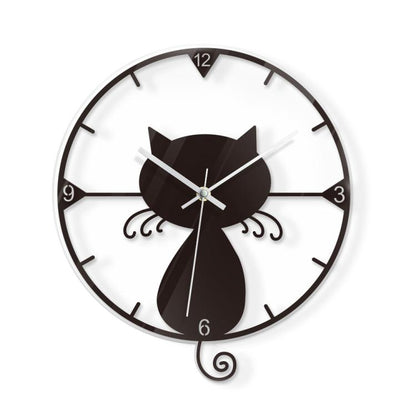 Cat Transparent Acrylic Silent Wall Clock For Home Decor(Black) by bashfashion