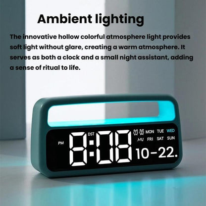 LED Ambient Light Bedside Alarm Clock Home Decor Multi-Function Clock With White Light(Green) by bashfashion