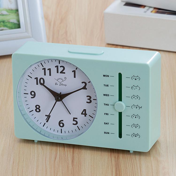 Bo Sheng GH222 Weekly Alarm Clock Square Quartz Desk Clock Scanning Silent Pointer Clock(Green) by Bo Sheng