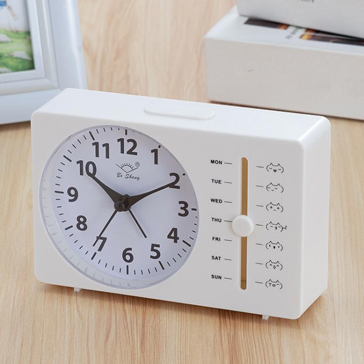 Bo Sheng GH222 Weekly Alarm Clock Square Quartz Desk Clock Scanning Silent Pointer Clock(White) by Bo Sheng