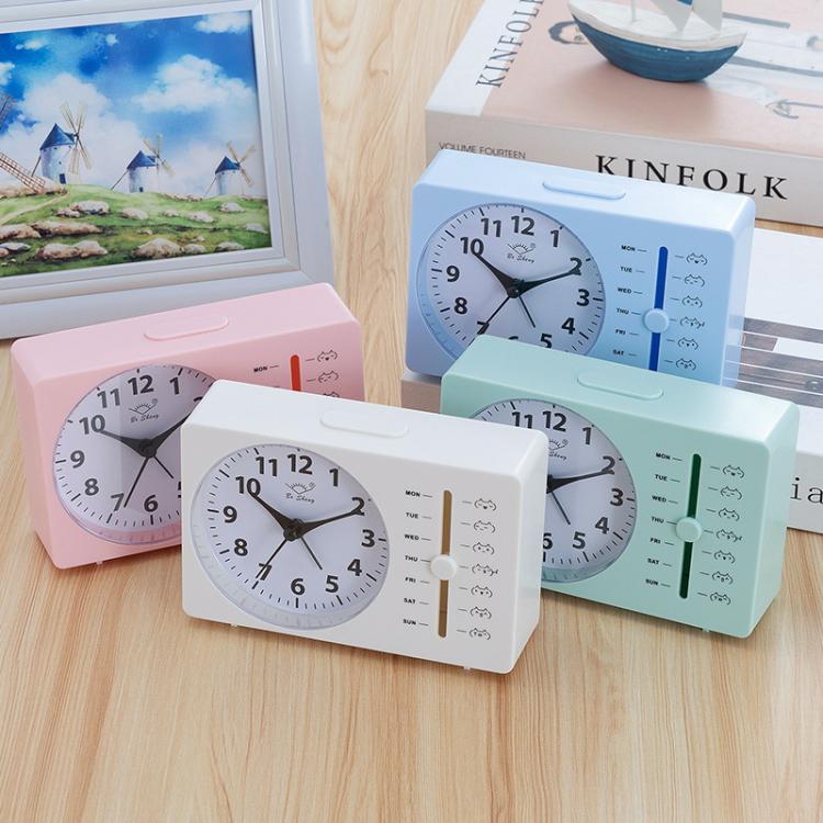 Bo Sheng GH222 Weekly Alarm Clock Square Quartz Desk Clock Scanning Silent Pointer Clock(Green) by Bo Sheng