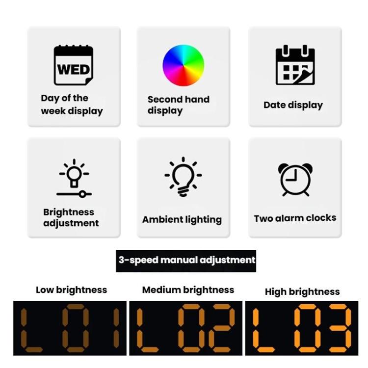 LED Multifunction Electronic Alarm Clock Running Seconds Clock Bedside with Night Light Electronic Clock, Color: White Shell White Light by bashfashion