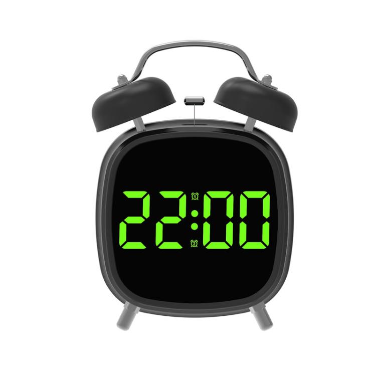 Loud Metal Powerful Ringing Clock LED Multifunction Clock, Color: Black Shell Green Light by bashfashion