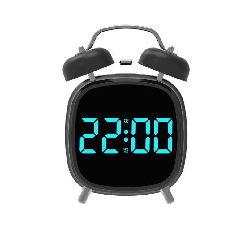 Loud Metal Powerful Ringing Clock LED Multifunction Clock, Color: Black Shell Blue Light by bashfashion