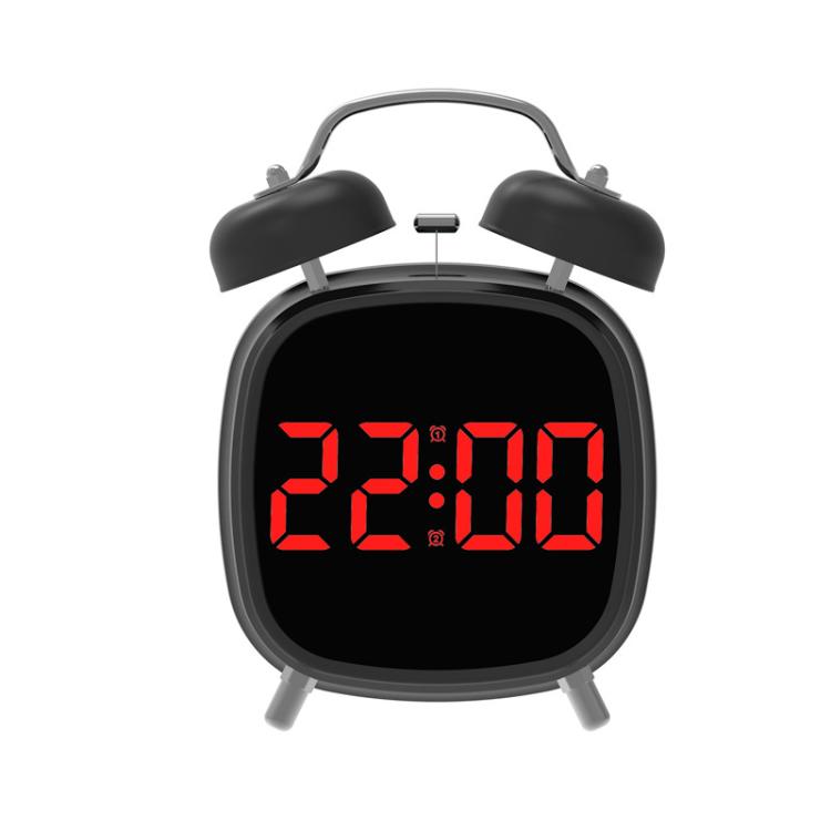 Loud Metal Powerful Ringing Clock LED Multifunction Clock, Color: Black Shell Red Light by bashfashion