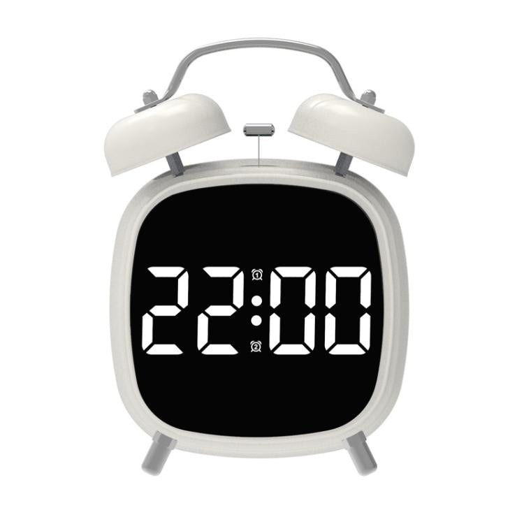 Loud Metal Powerful Ringing Clock LED Multifunction Clock, Color: White Shell White Light by bashfashion
