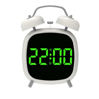 Loud Metal Powerful Ringing Clock LED Multifunction Clock, Color: White Shell Green Light by bashfashion