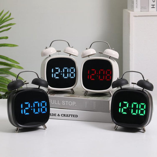 Loud Metal Powerful Ringing Clock LED Multifunction Clock, Color: White Shell Blue Light by bashfashion