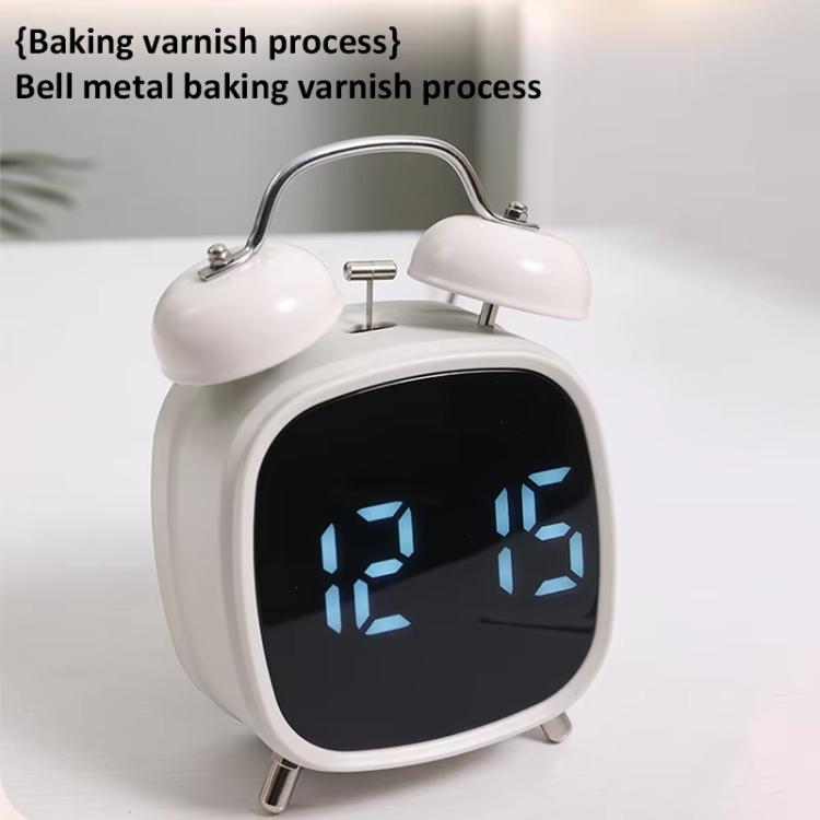 Loud Metal Powerful Ringing Clock LED Multifunction Clock, Color: White Shell Green Light by bashfashion