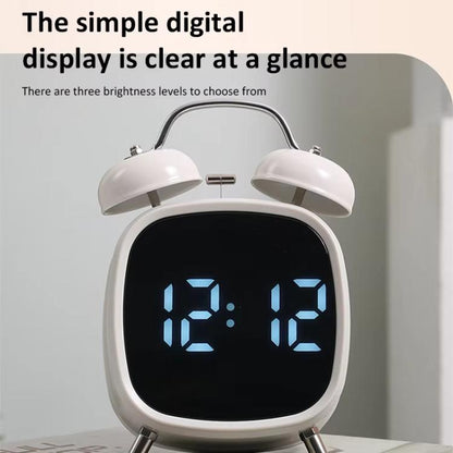 Loud Metal Powerful Ringing Clock LED Multifunction Clock, Color: White Shell Red Light by bashfashion