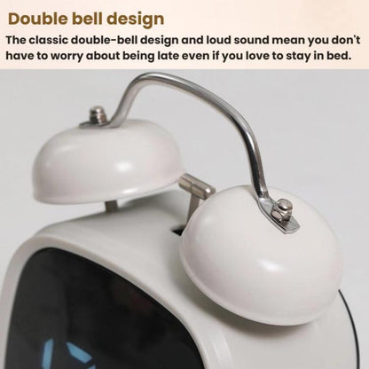 Loud Metal Powerful Ringing Clock LED Multifunction Clock, Color: White Shell Blue Light by bashfashion