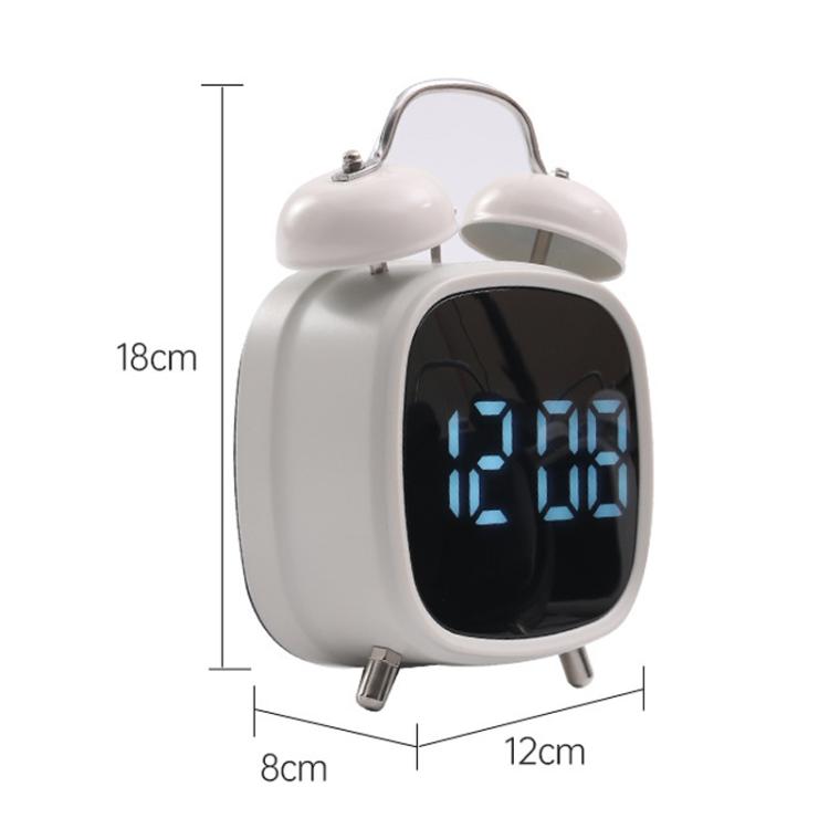 Loud Metal Powerful Ringing Clock LED Multifunction Clock, Color: White Shell Blue Light by bashfashion