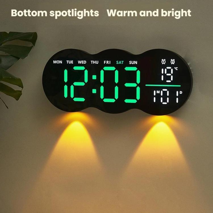 Living Room Digital Wall Clock LED Electronic Clock With Light Multi-Function Remote Control Alarm Clock(White Light) by bashfashion