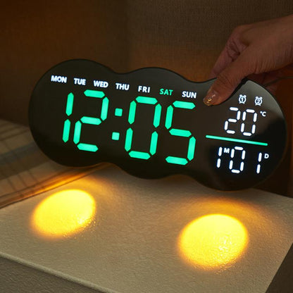 Living Room Digital Wall Clock LED Electronic Clock With Light Multi-Function Remote Control Alarm Clock(Tri-color Light) by bashfashion