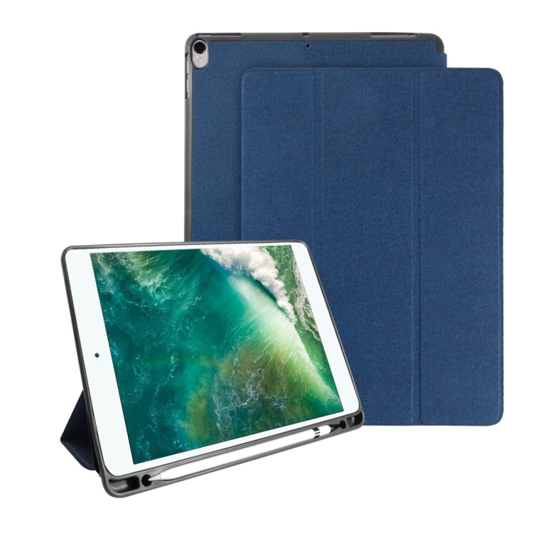 Mutural Exquisite Series Cloth Texture PU+TPU Leather Case for iPad Pro 10.5 inch, with 3-Fold Holder & Pen Slot & Sleep & Wake-up Function(Blue) by Mutural