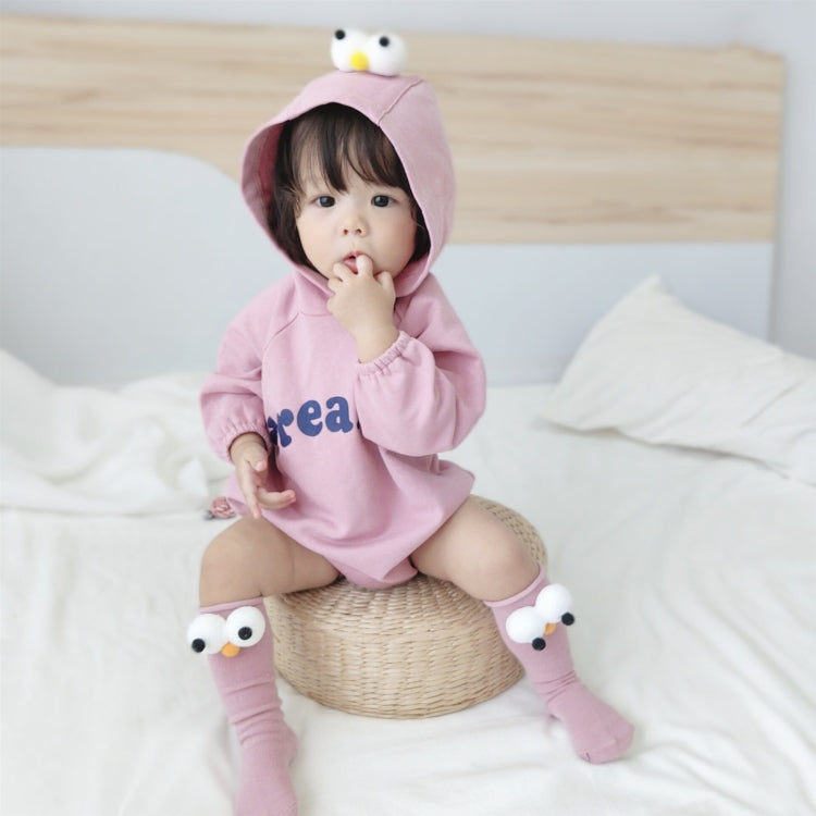 Baby Casual Long Sleeve Triangle Romper Cute Big Eyes Loose Romper (Color:Pink Size:73cm) by bashfashion